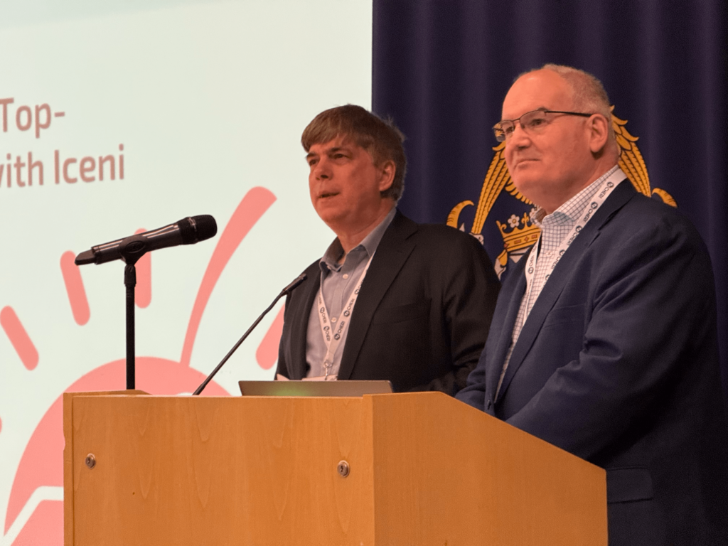 Gavin Ferris and Haydn Povey on stage at the CHERI Blossoms 2025 conference