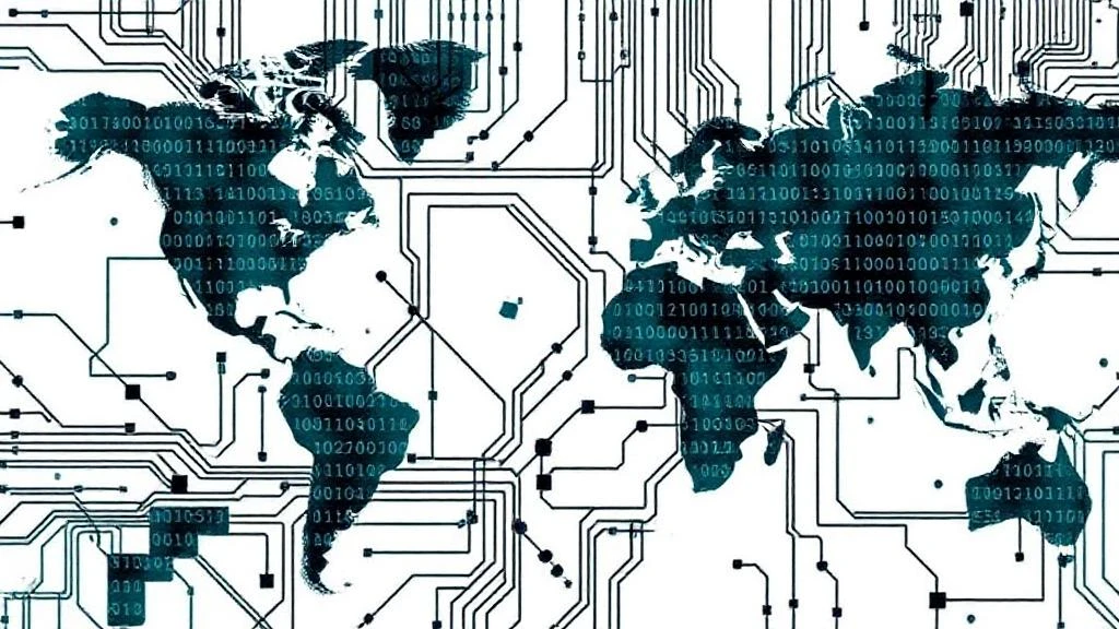 World map with binary code